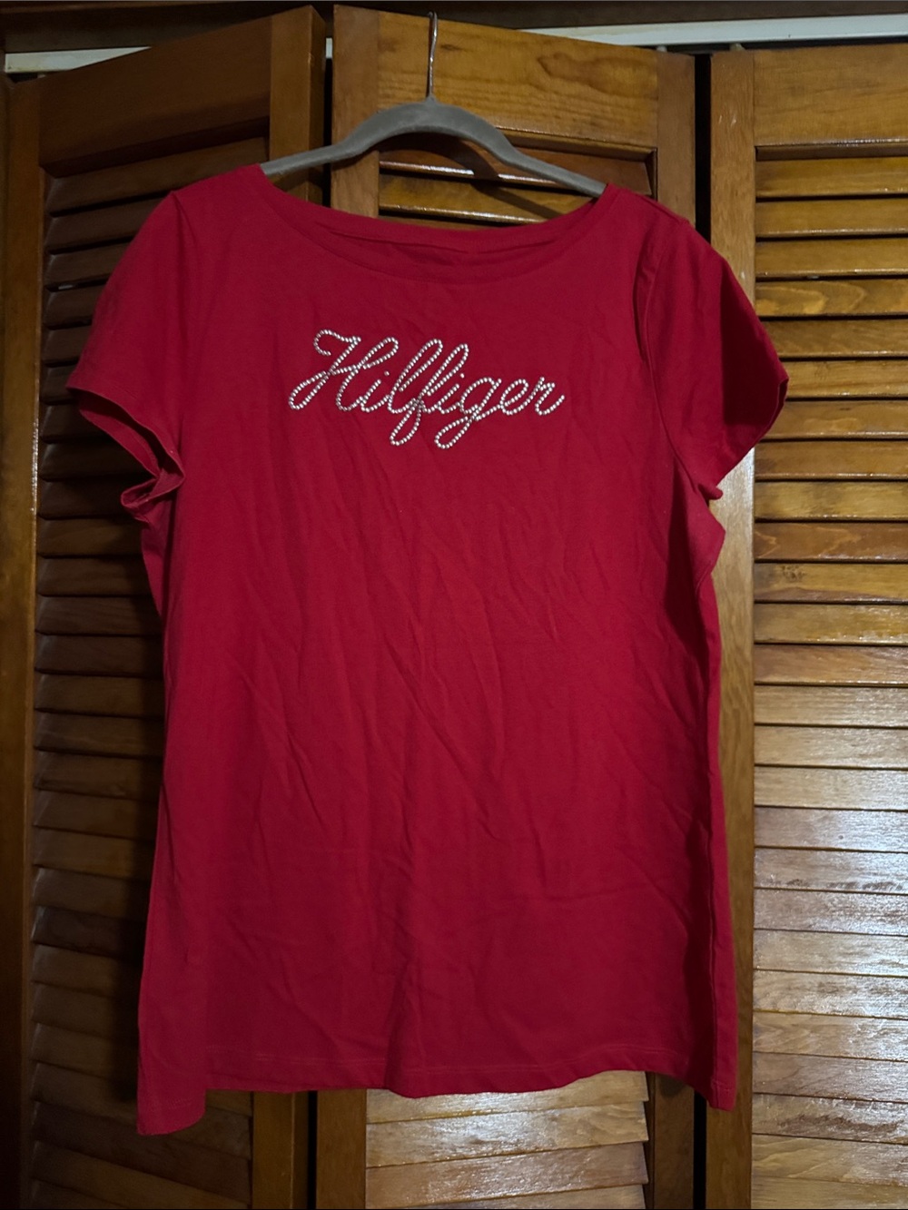 Tommy Hilfiger Red Short Sleeve Tee with Script Logo